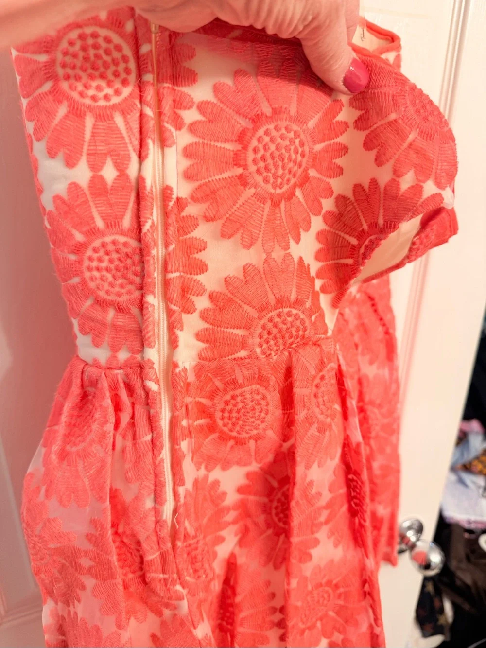 Trixxi Strapless Coral Orange lace Sunburst Dress Junior size 12
